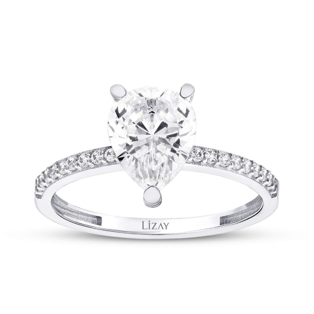 Gold Pear Solitaire Ring