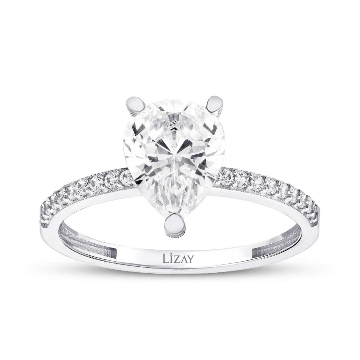 Gold Pear Solitaire Ring