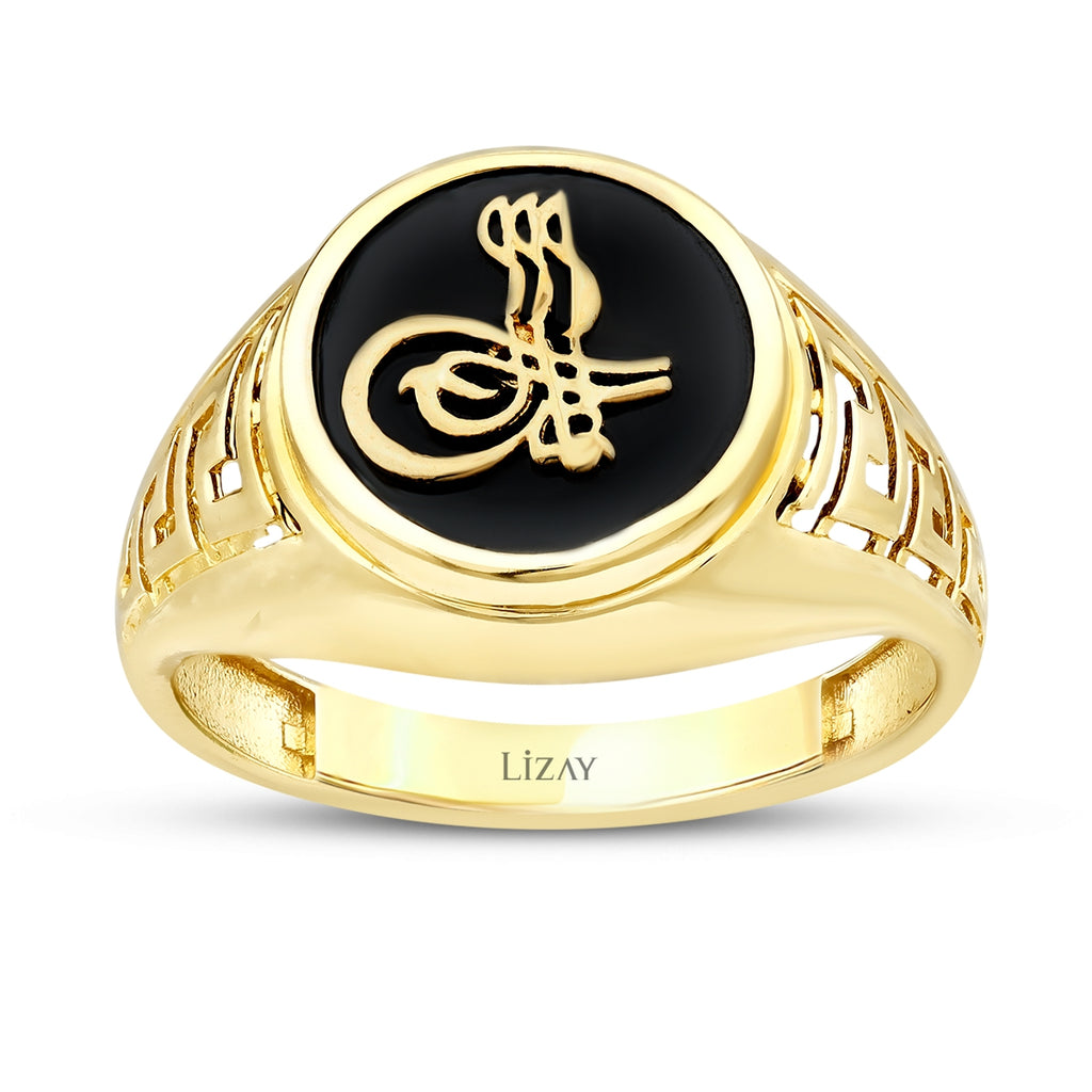 Gold Onyx with Ottoman Seal Men's Ring