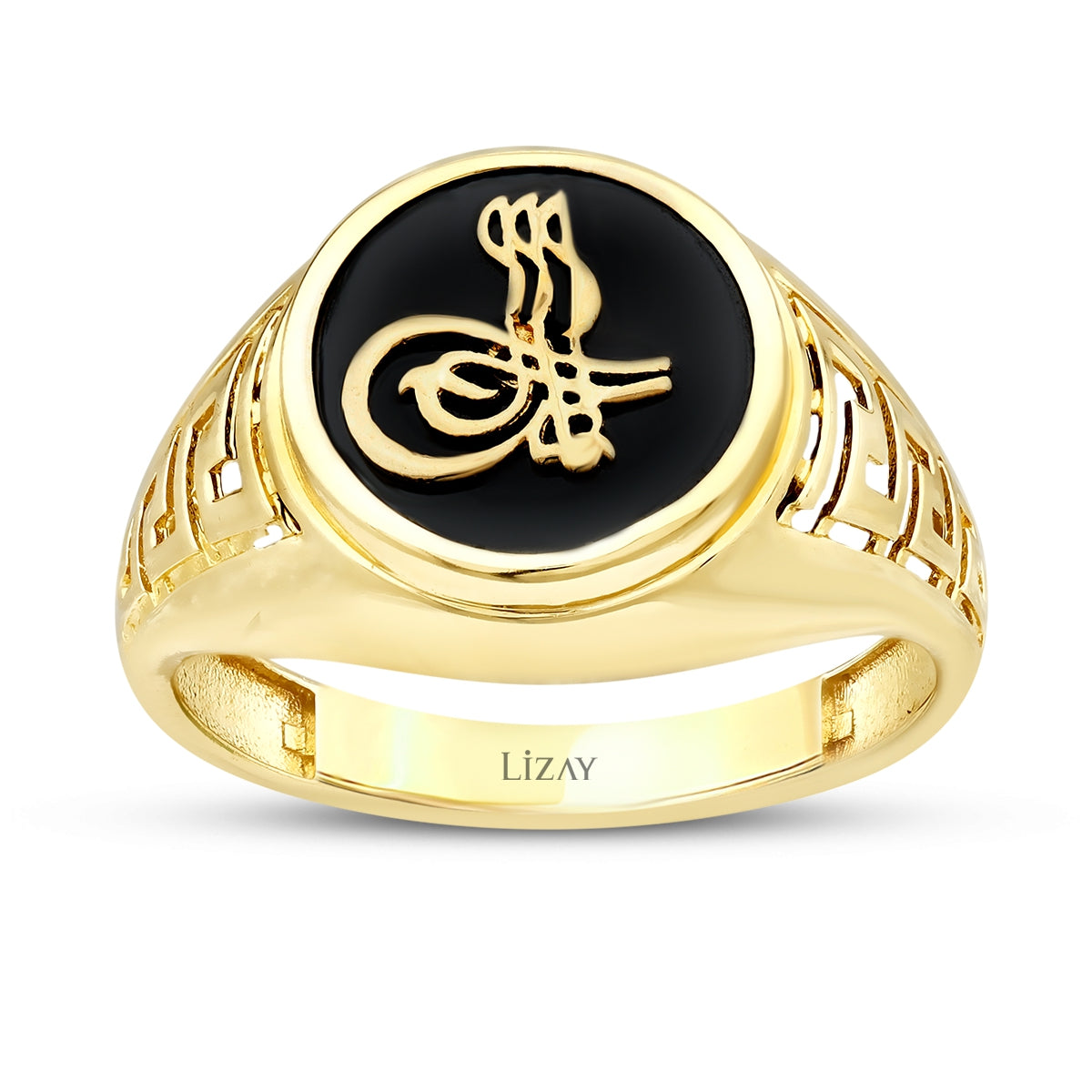Gold Onyx with Ottoman Seal Men's Ring