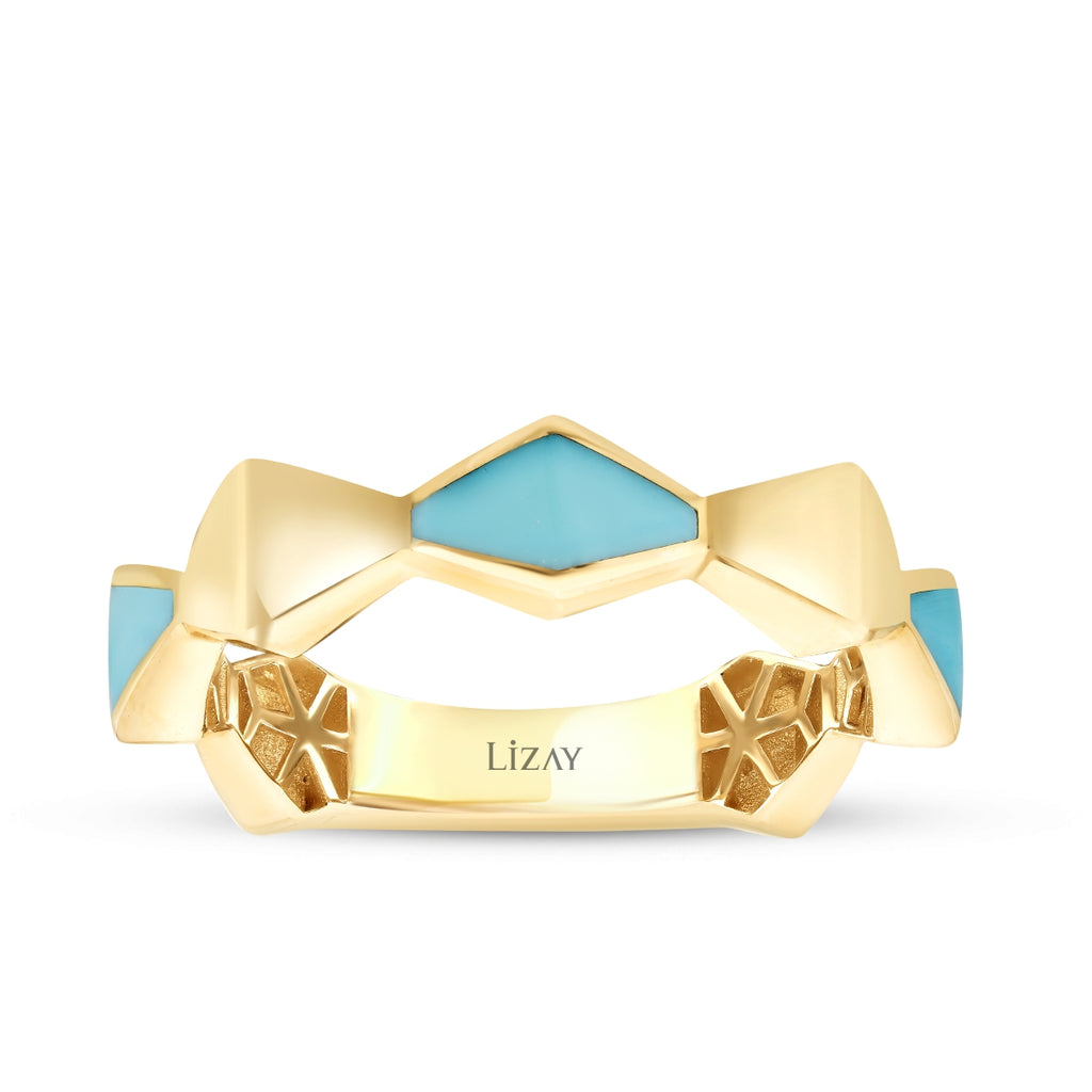 Gold Enamel Geometric Ring