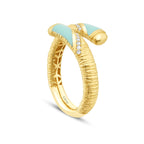 Gold Blue Enamel Detailed Ring