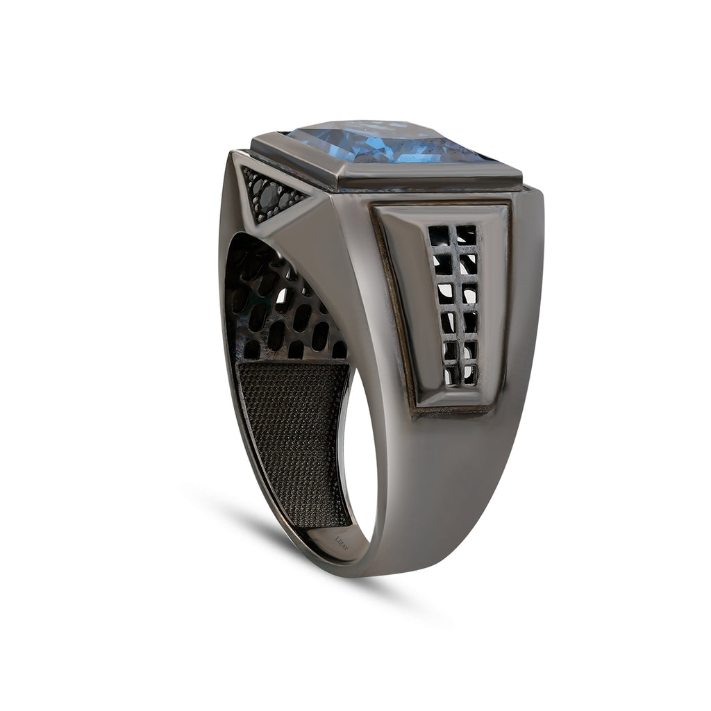 Gold Blue Onyx Black Men's Ring