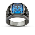 Gold Blue Onyx Black Stone Men's Ring