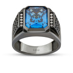 Gold Blue Onyx Black Stone Men's Ring