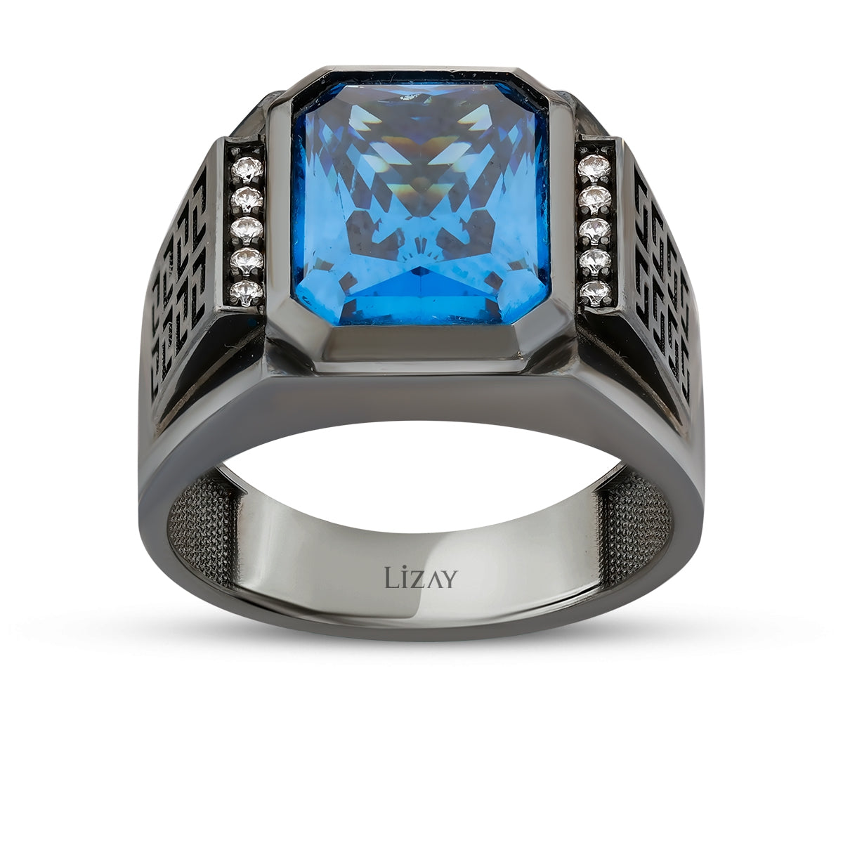 Gold Blue Onyx Black Stone Men's Ring