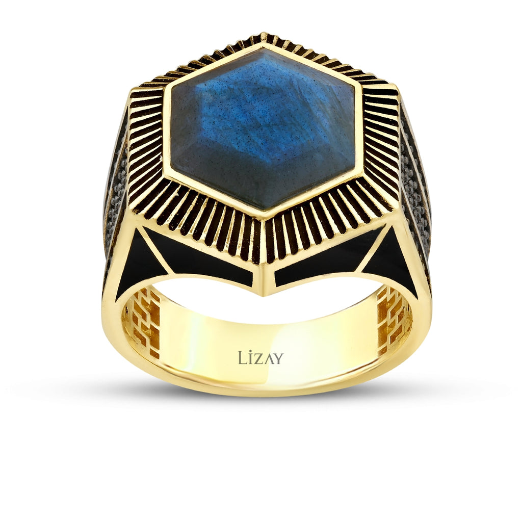 Gold Labradorite Geometric Ring