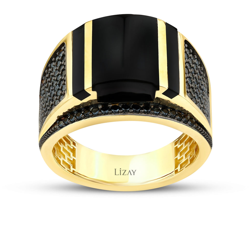 Gold Onyx Men’s Ring with Black Accents