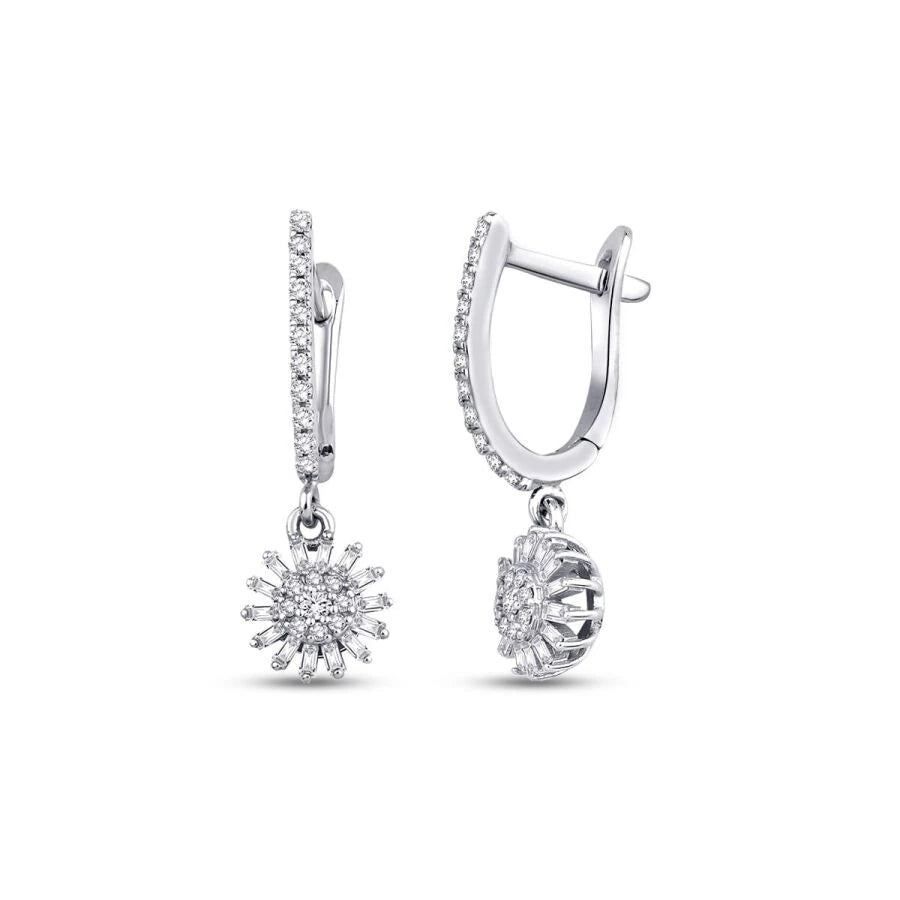 0.39 Carat Diamond Flower Baguette Earrings