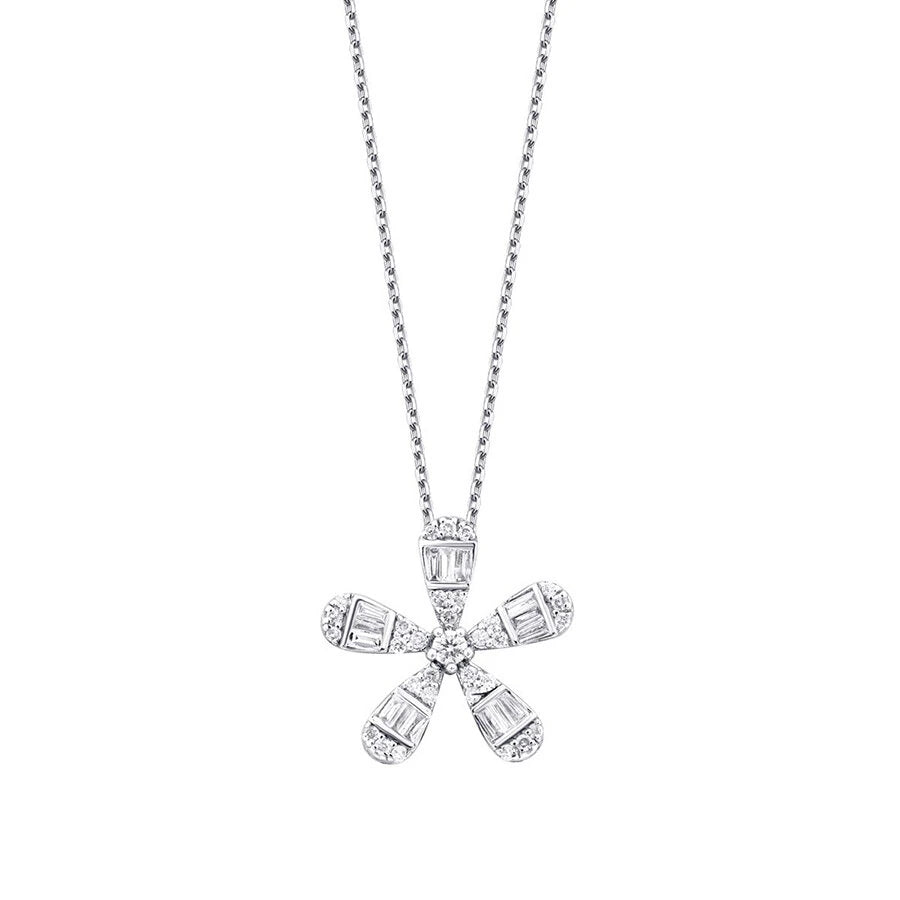 0.23 Carat Diamond Baguette Flower Necklace