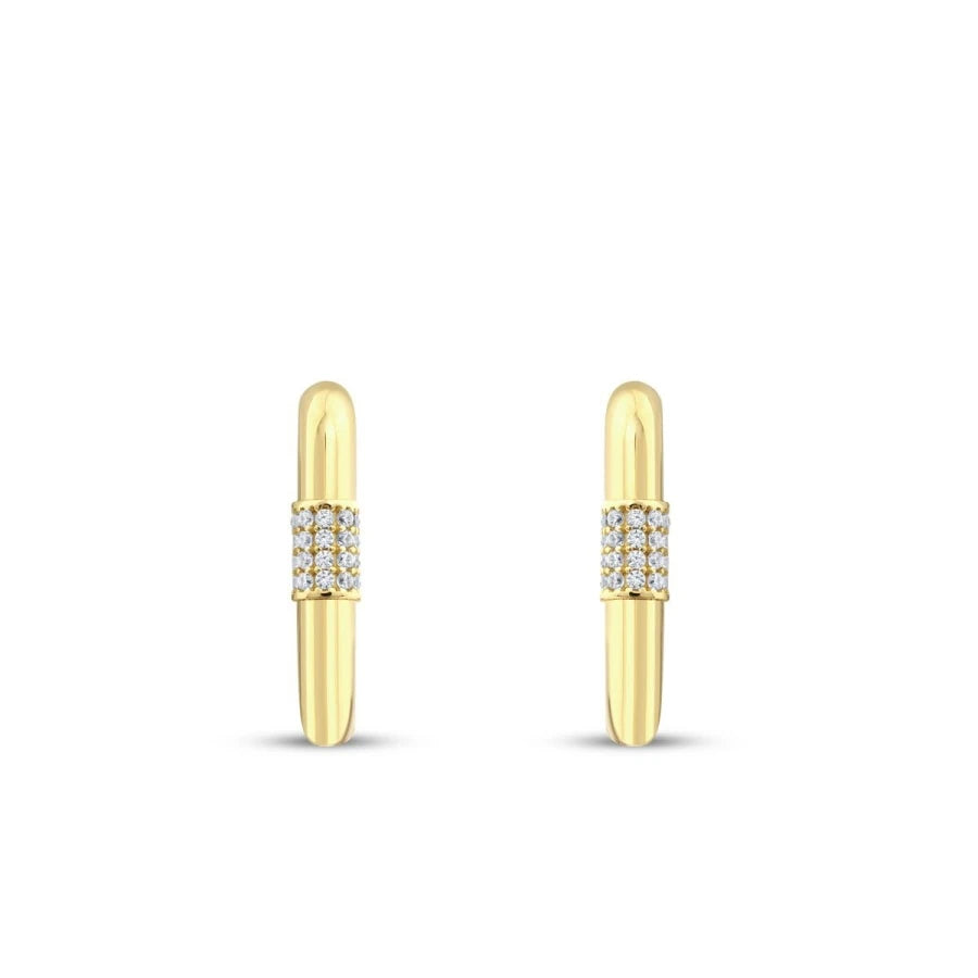 Gold Oval Stone Hoop Earrings
