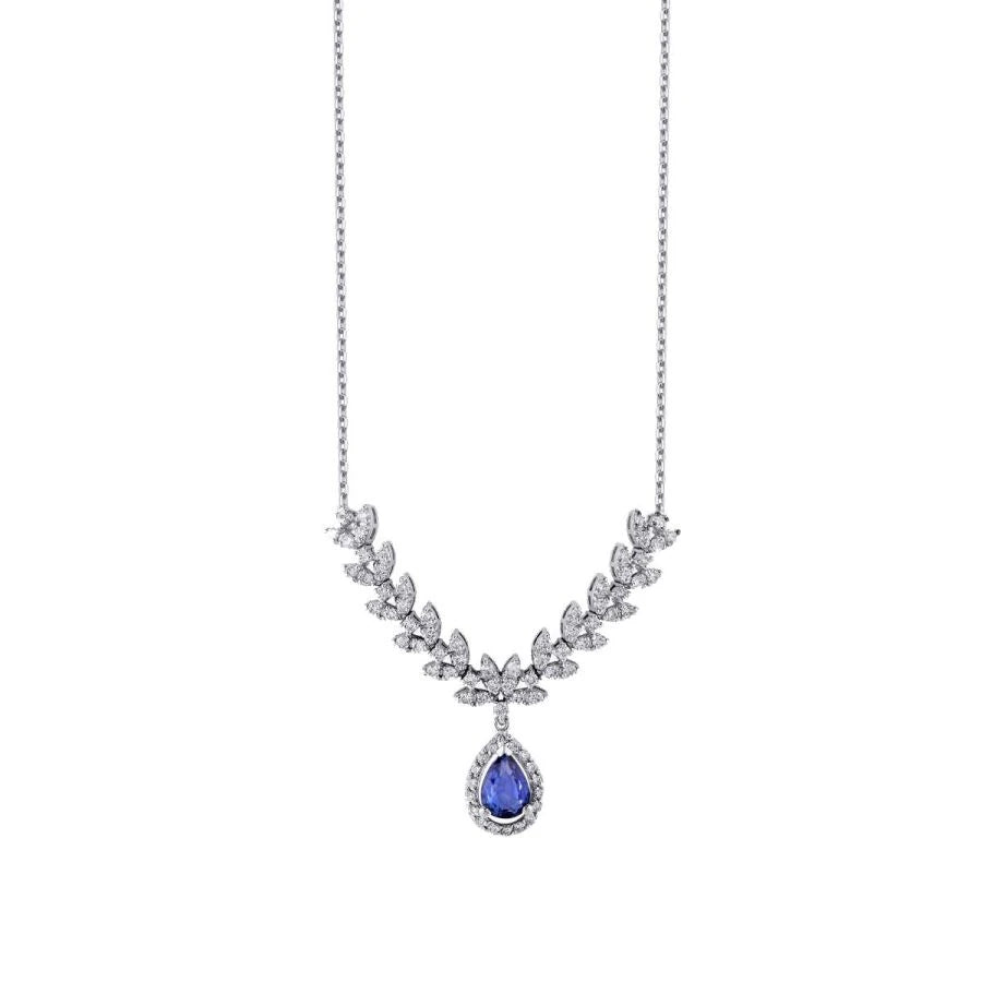 1.20 Carat Diamond Pear Sapphire Necklace