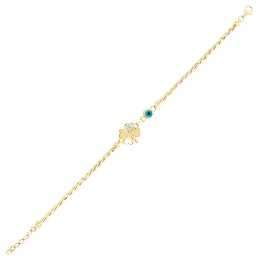 Gold Evil Eye Clover Bracelet