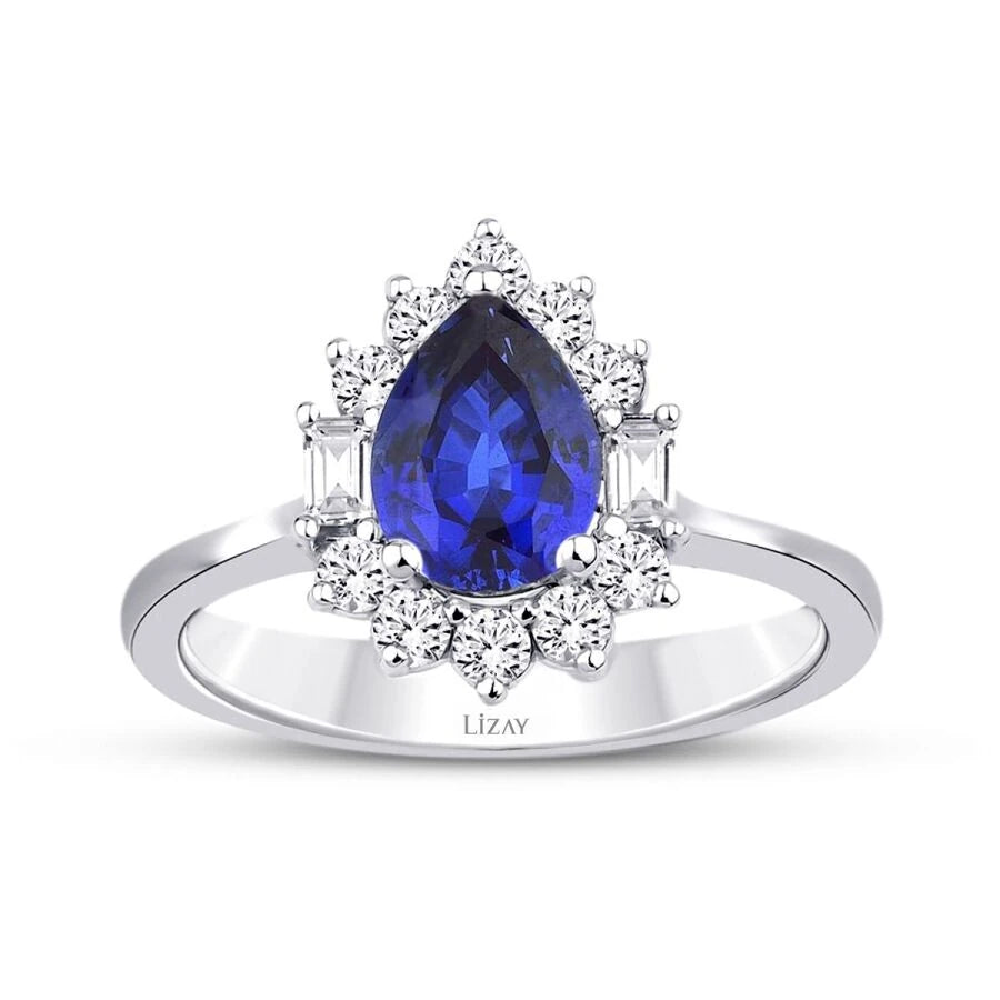 1.91 Carat Diamond Baguette Sapphire Ring