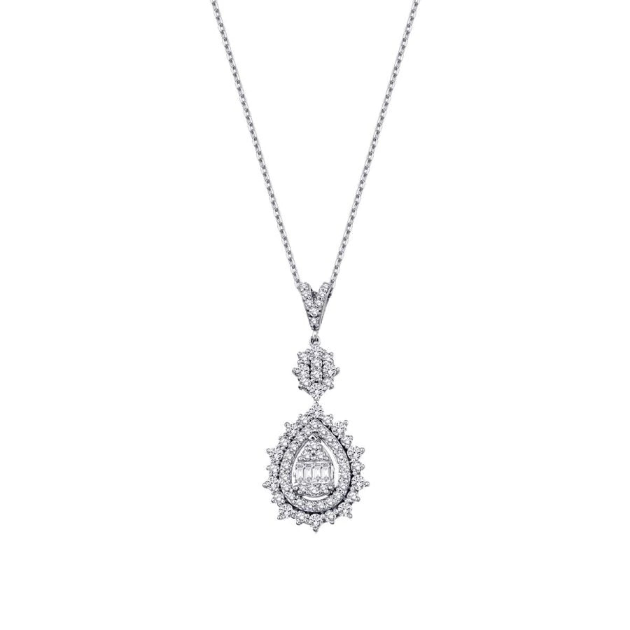 0.79 Carat Diamond Pear Baguette Necklace