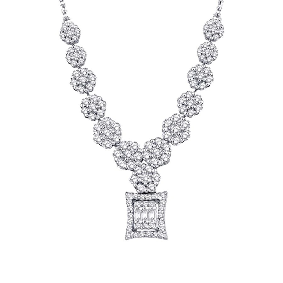 0.69 Carat Diamond Flower Baguette Necklace