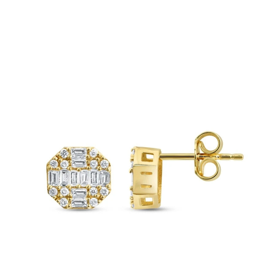 0.42 Carat Diamond Round Baguette Earrings