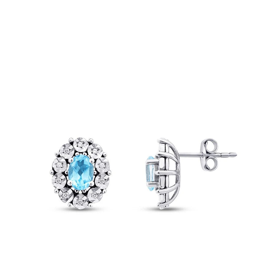 1.21 Carat Diamond Blue Topaz Earrings