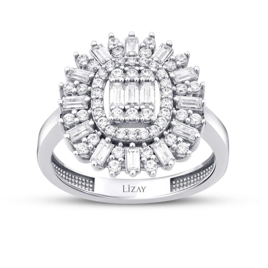 Gold Baguette Stone Halo Ring
