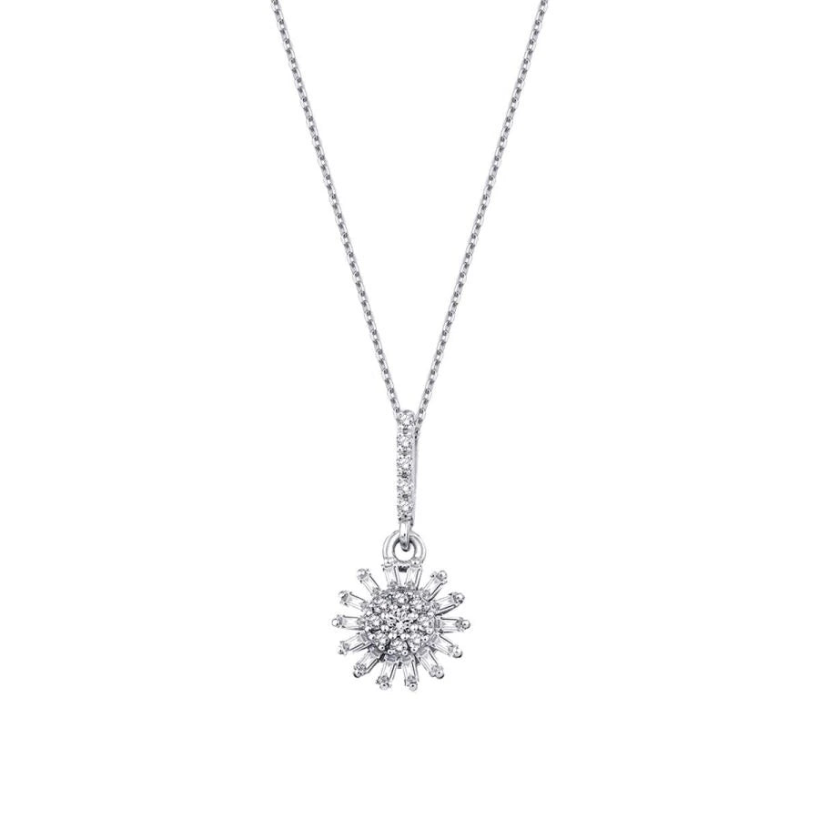 0.14 Carat Diamond Flower Baguette Necklace