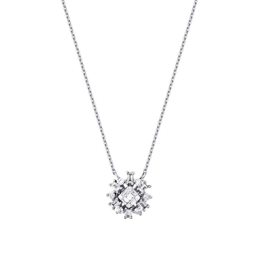0.37 Carat Diamond Baguette Flower Necklace