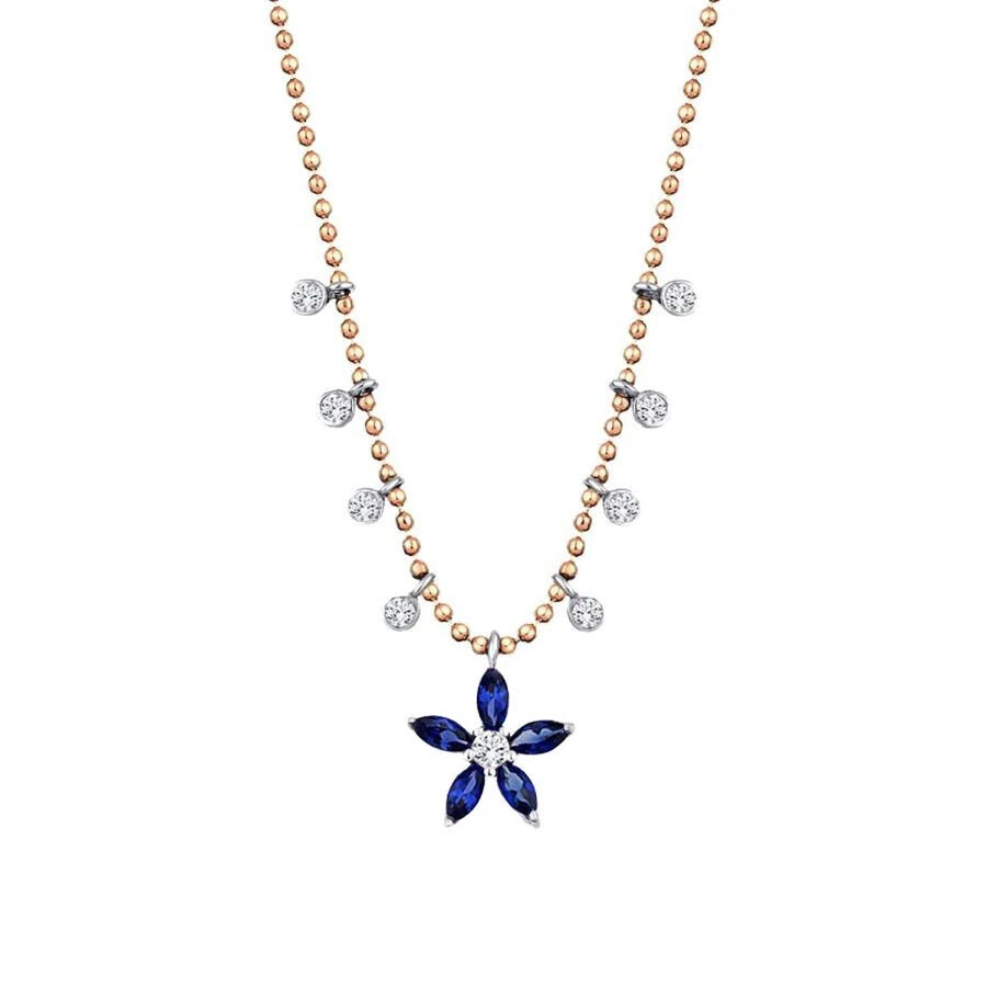 0.80 Carat Diamond Sapphire Flower Necklace