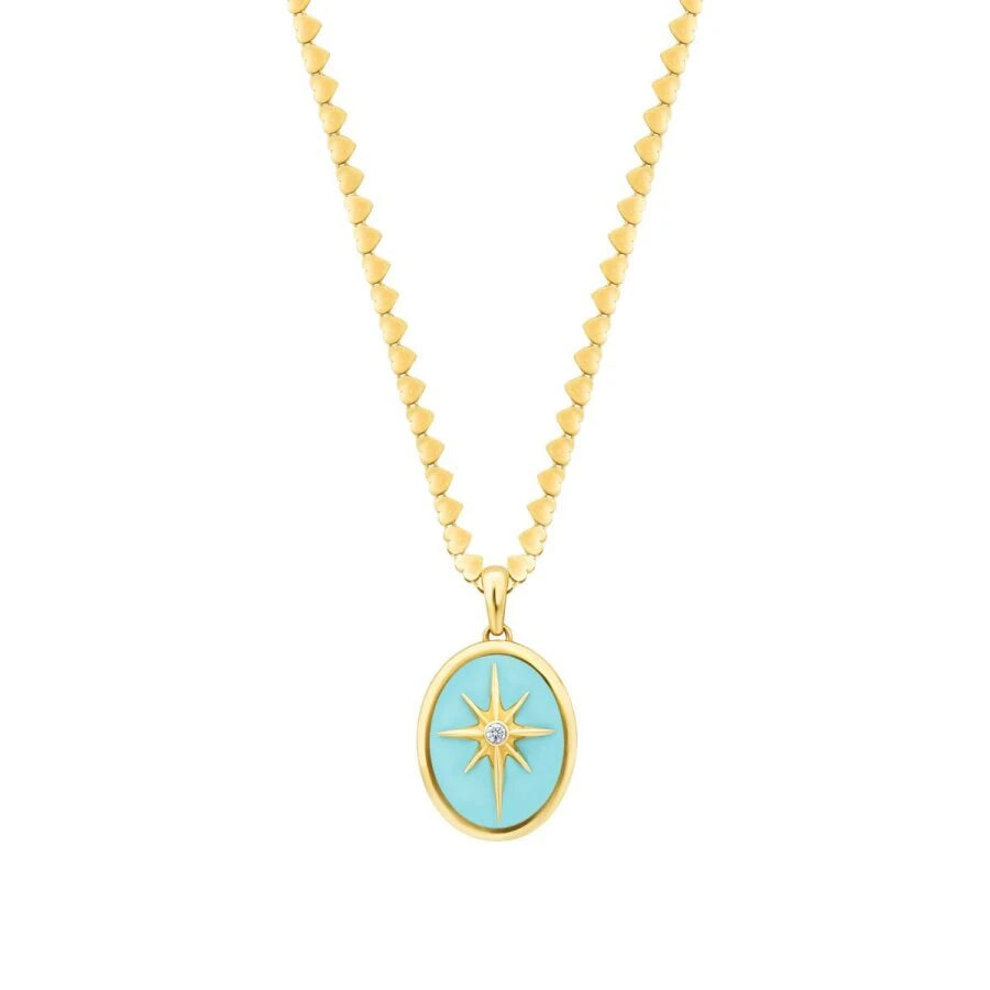 Gold Blue Enamel North Star Necklace