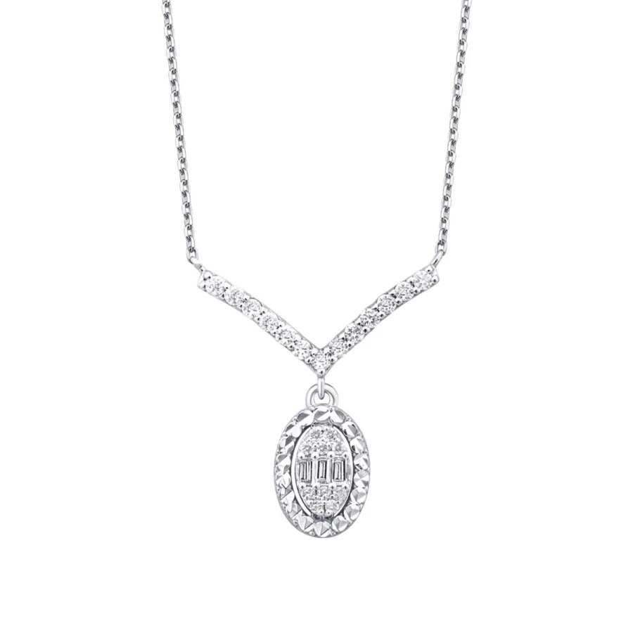 0.22 Carat Diamond Oval Baguette Necklace