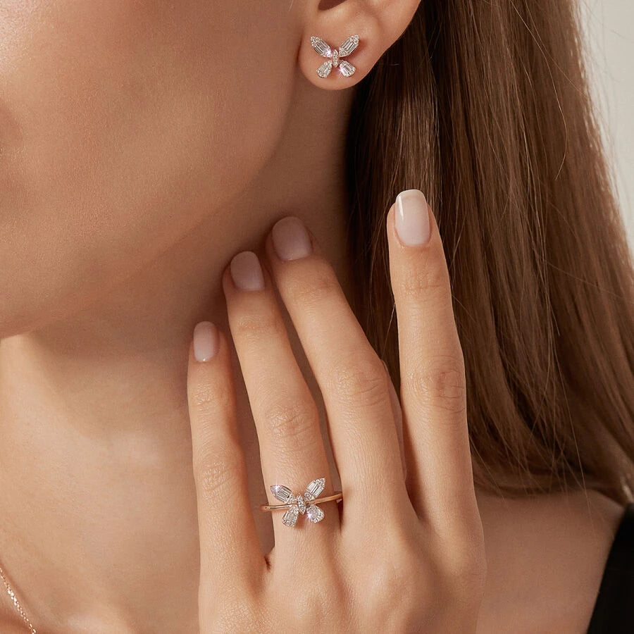 0.58 Carat Diamond Baguette Butterfly Earrings