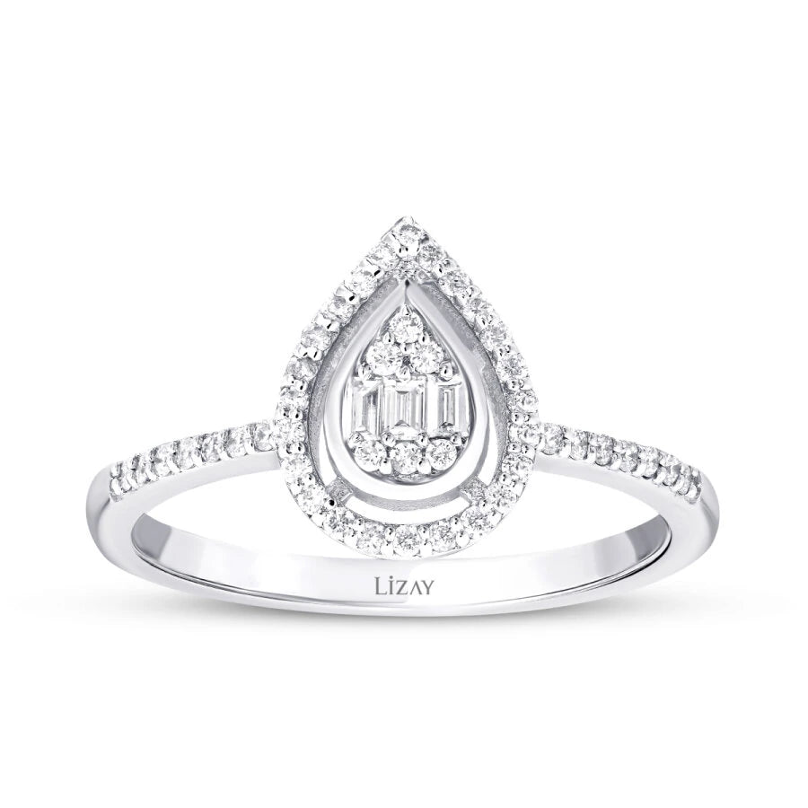 0.20 Carat Diamond Pear Baguette Ring