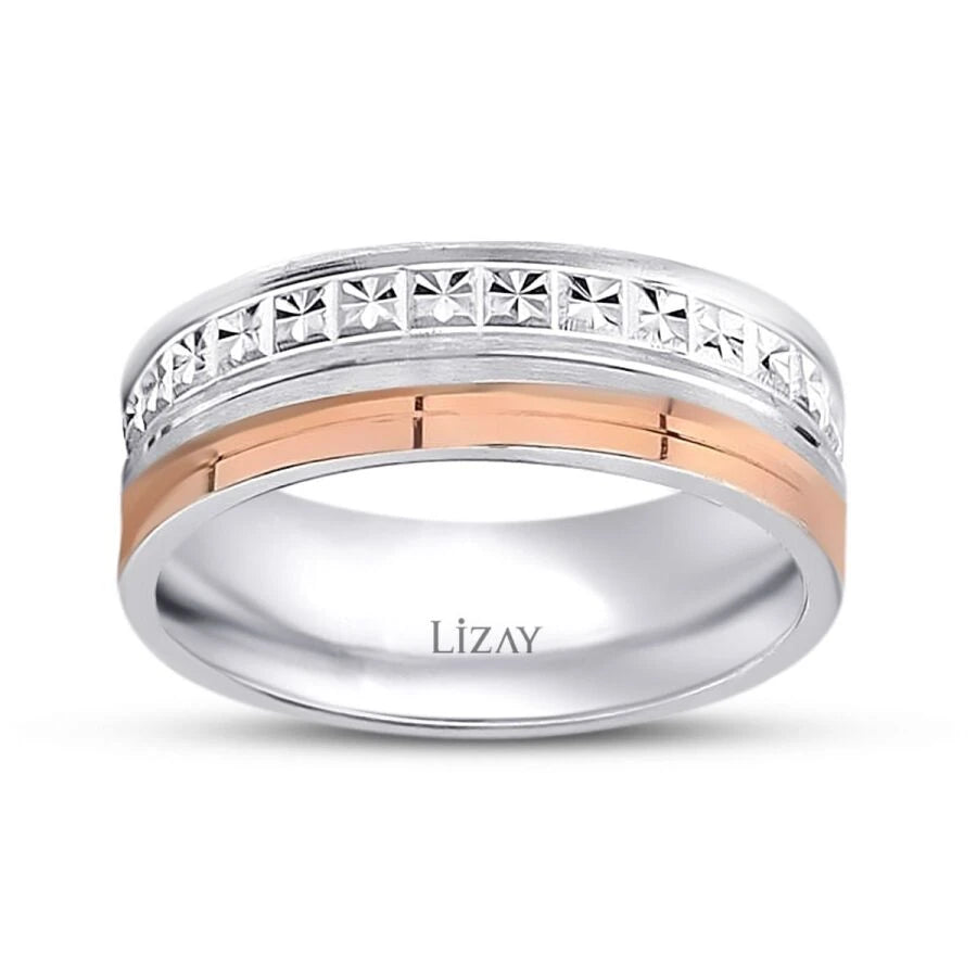 Gold Two-Tone Textured Wedding Band