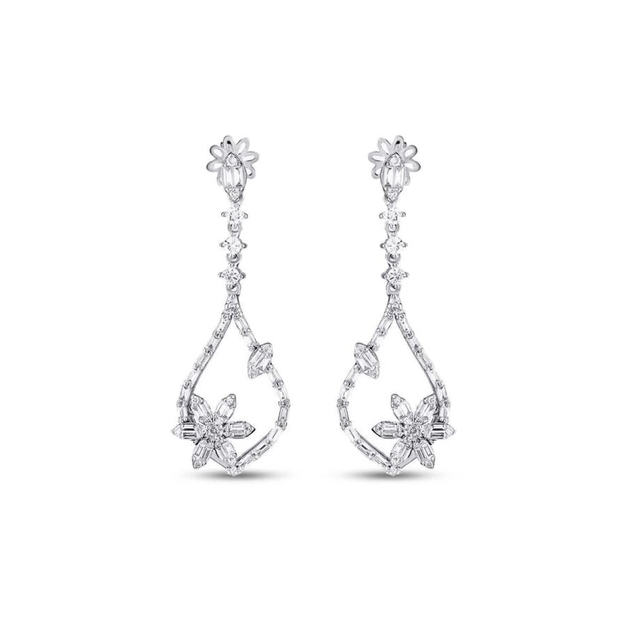 1.33 Carat Diamond Baguette Flower Earrings
