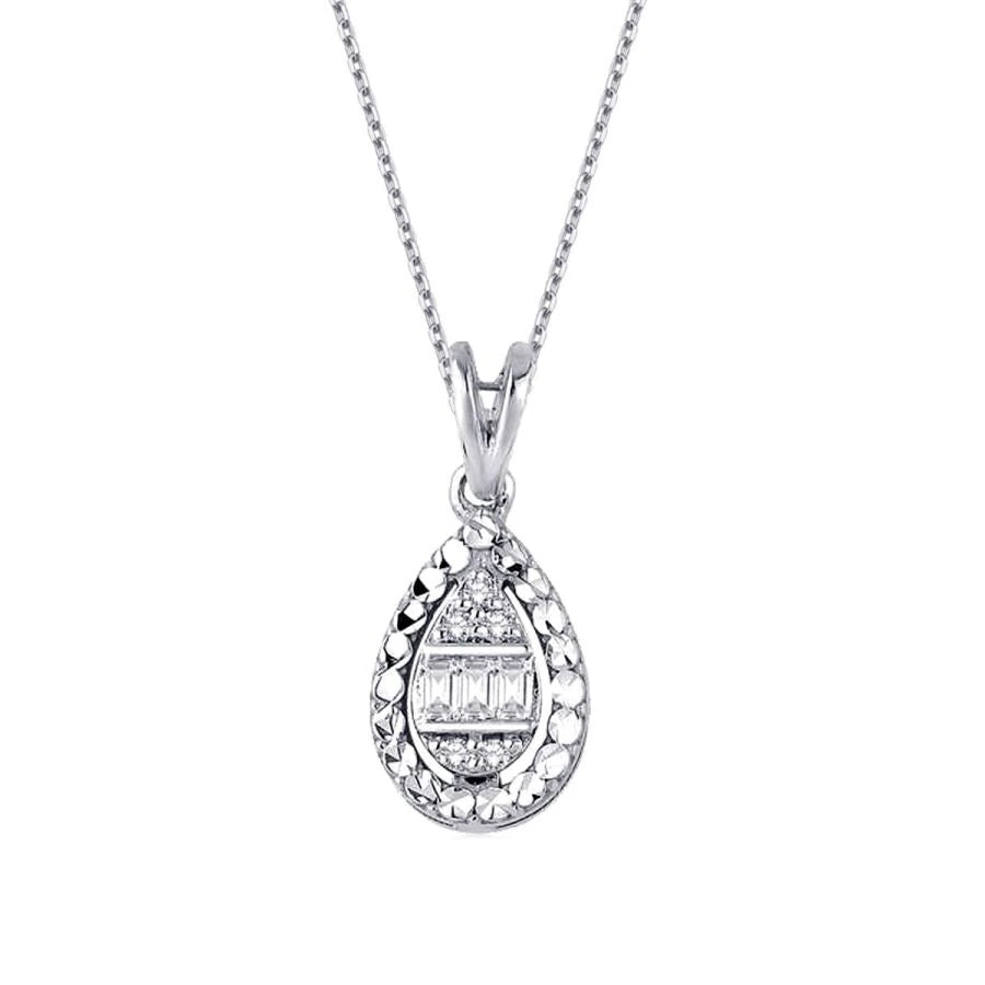 0.06 Carat Diamond Baguette Pear Necklace