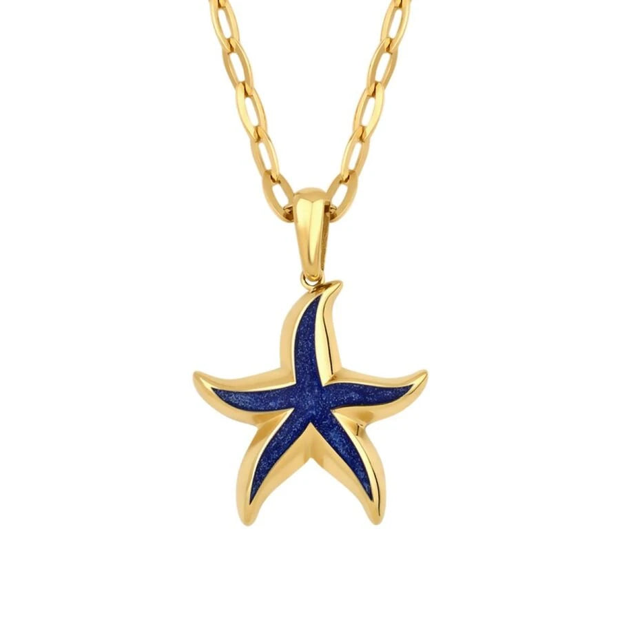 Gold Blue Starfish Necklace