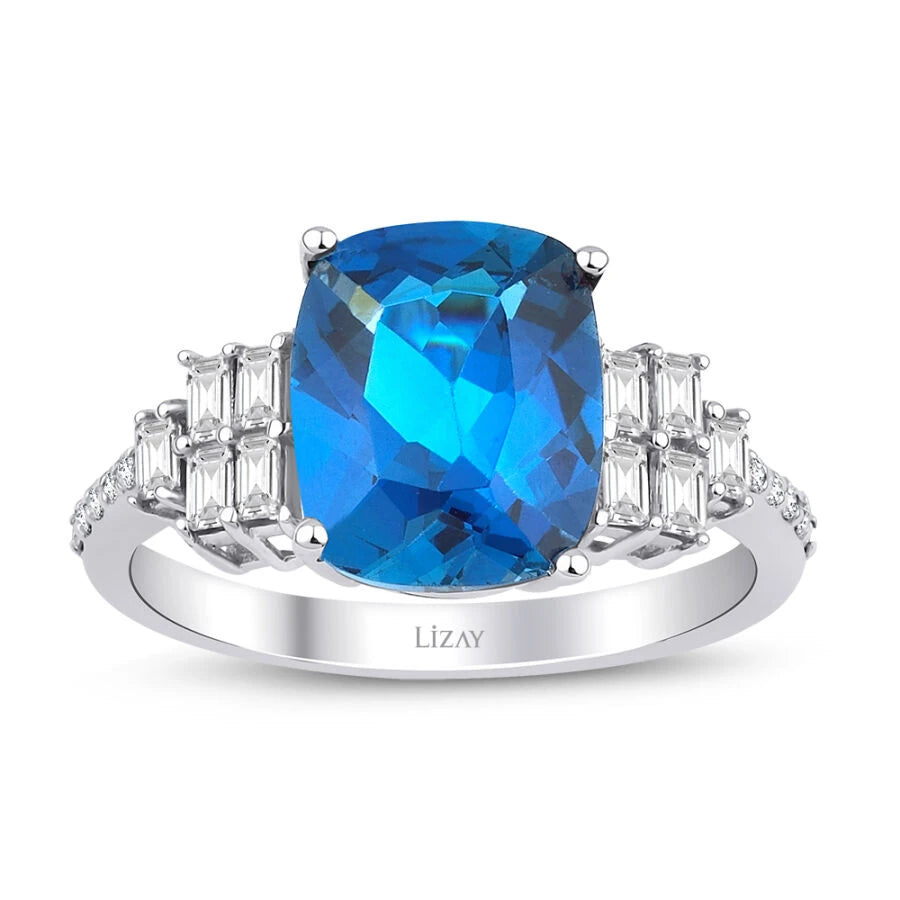 3.79 Carat Diamond Blue Topaz Ring