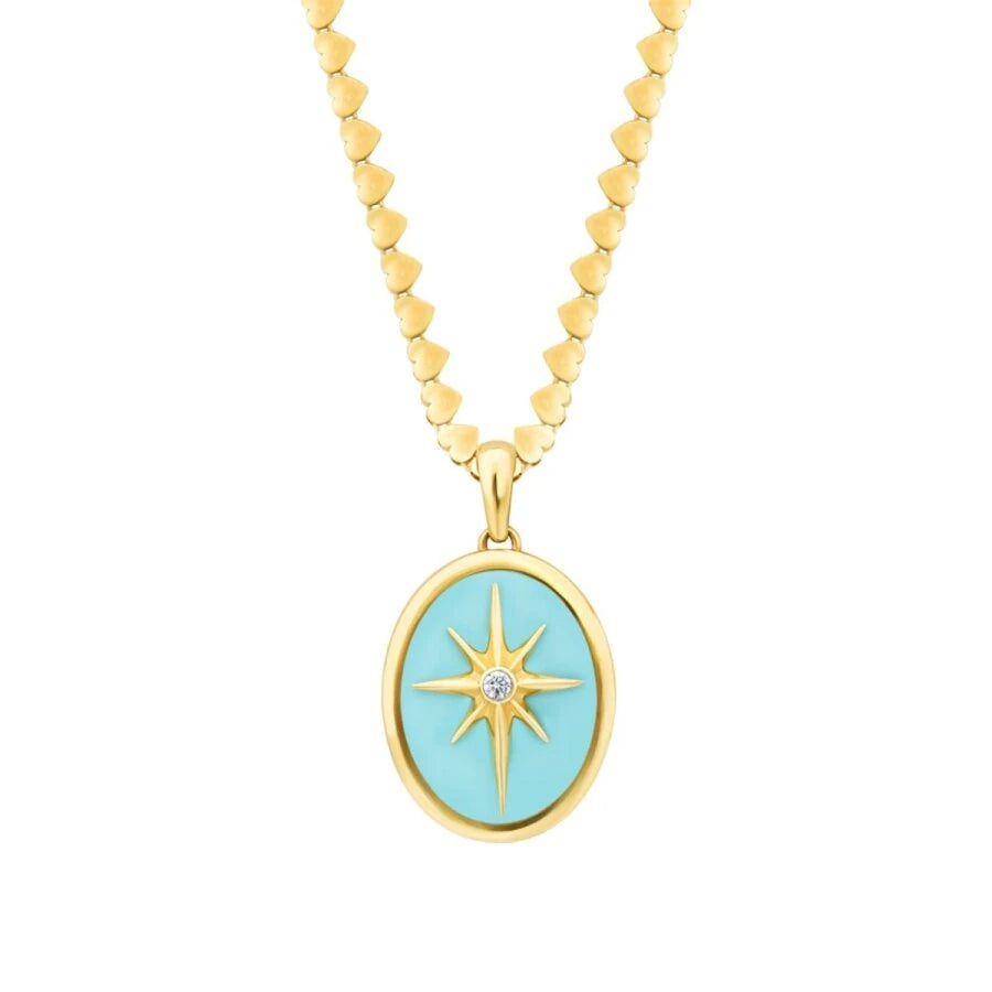 Gold Blue Enamel North Star Necklace