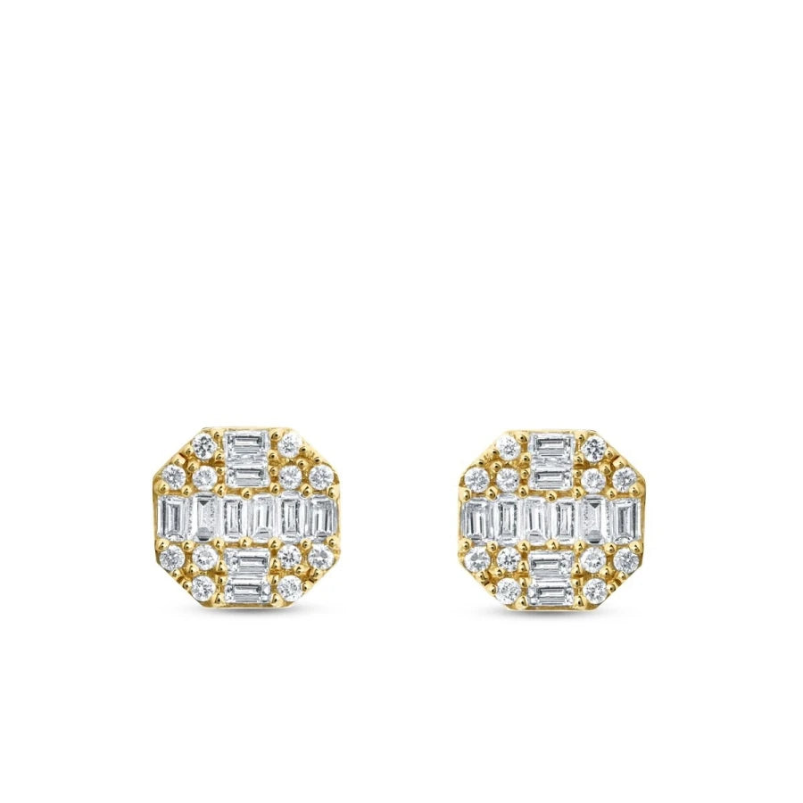 0.42 Carat Diamond Round Baguette Earrings