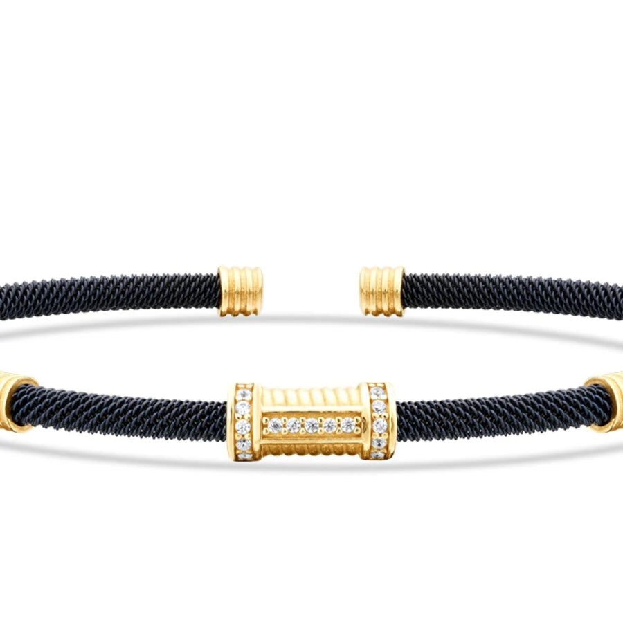 Gold Cylinder-Detail Men’s Bracelet