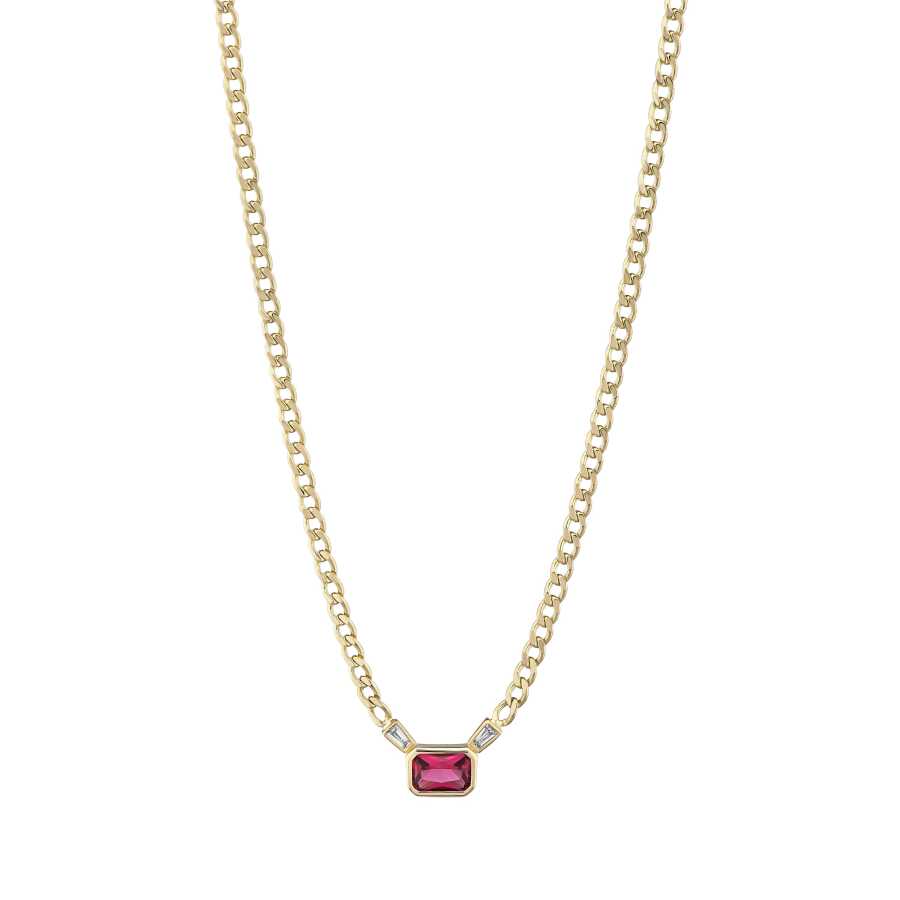 Gold Baguette Colored Stone Necklace