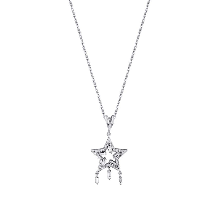 0.38 Carat Diamond Baguette Star Necklace