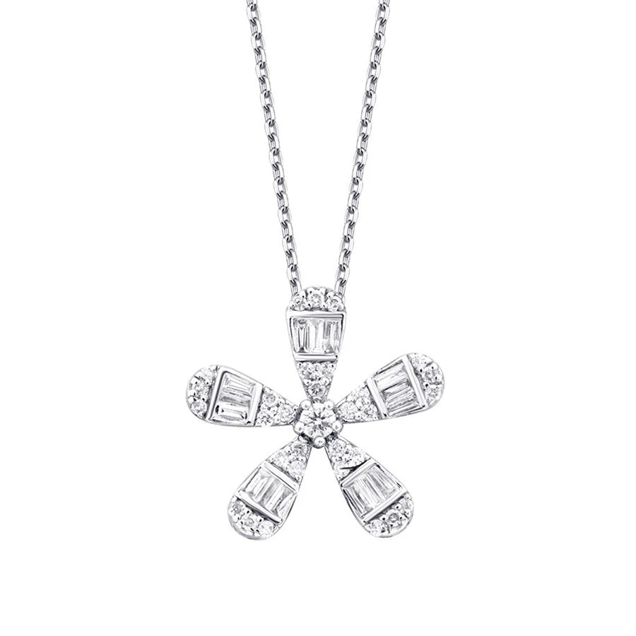 0.23 Carat Diamond Baguette Flower Necklace