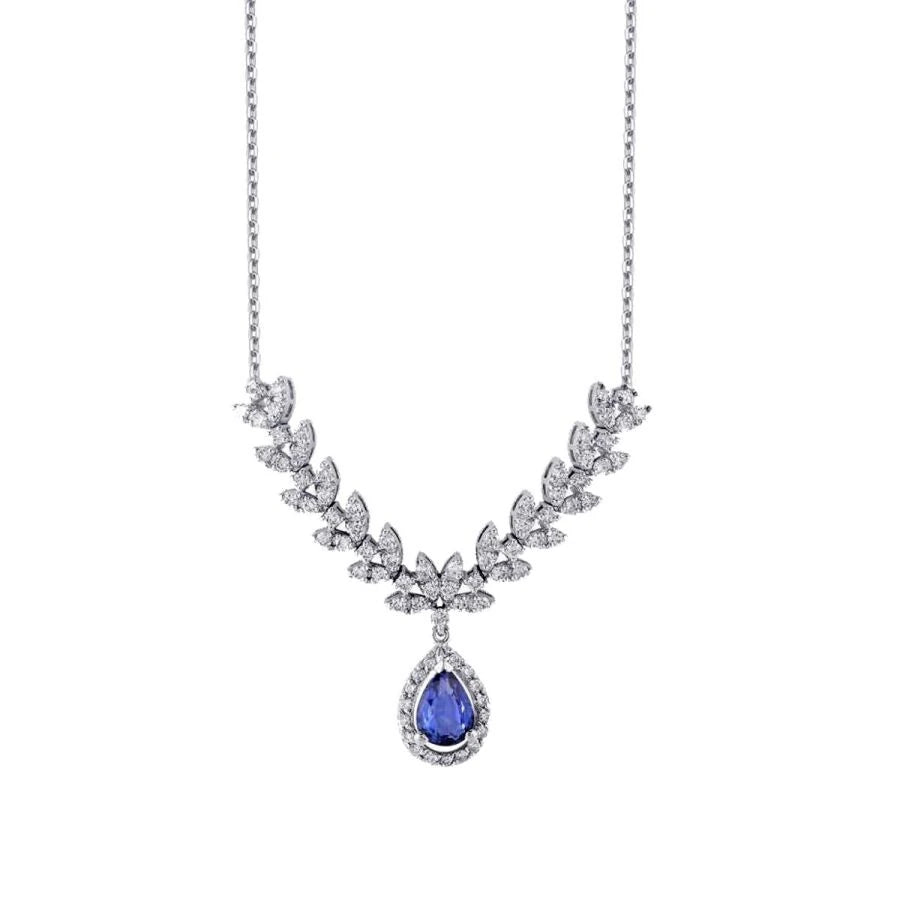 1.20 Carat Diamond Pear Sapphire Necklace