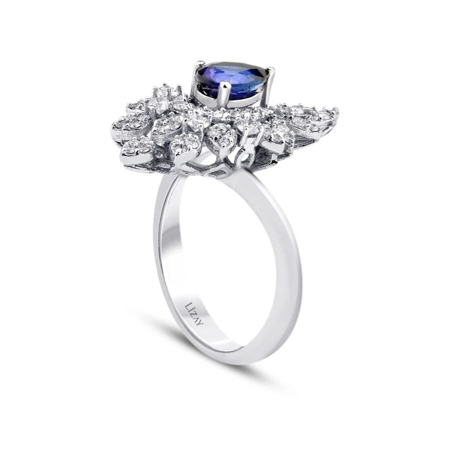 1.28 Carat Diamond Pear Sapphire Ring