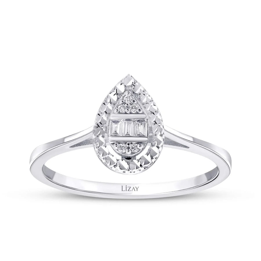 0.05 Carat Diamond-Effect Pear Baguette Ring