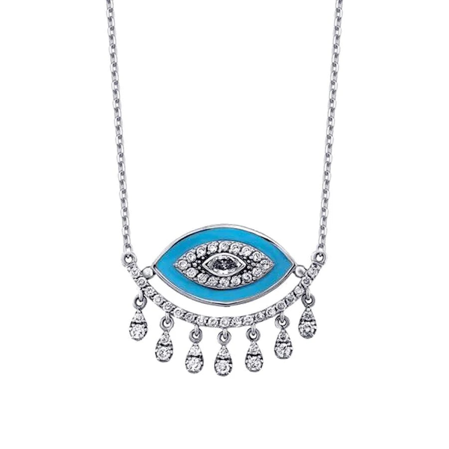 0.51 Carat Diamond Turquoise Eye Necklace