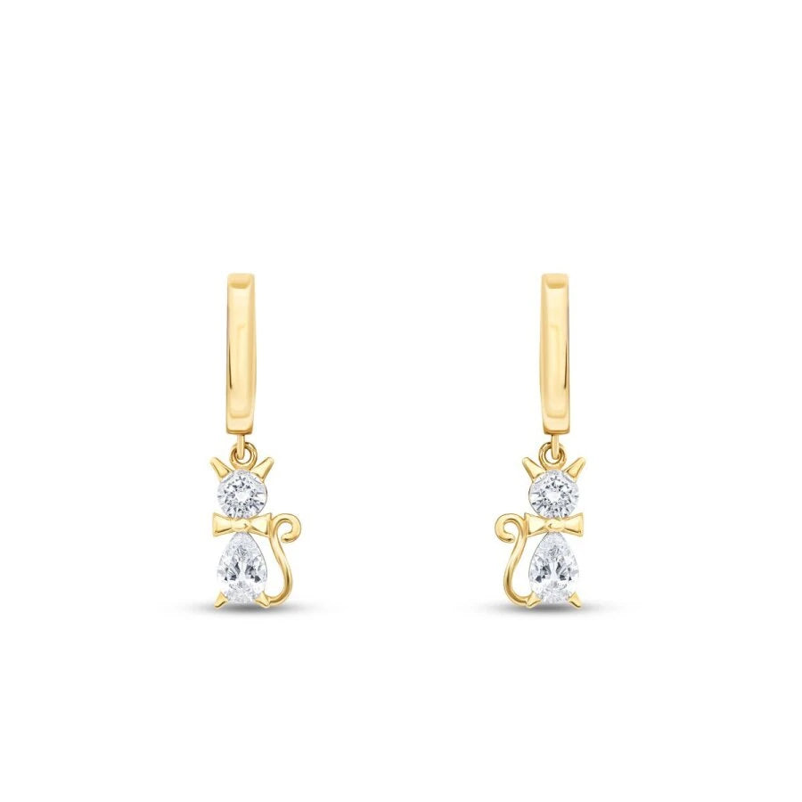 Gold Stone Cat Earrings