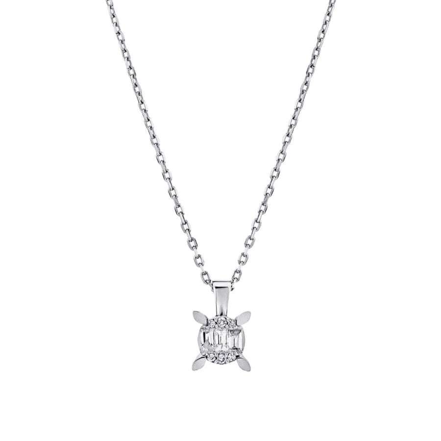 0.08 Carat Diamond Baguette Solitaire Necklace