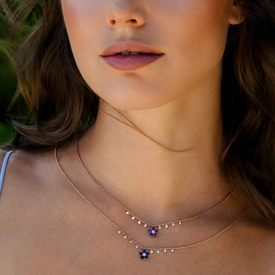 0.80 Carat Diamond Sapphire Flower Necklace