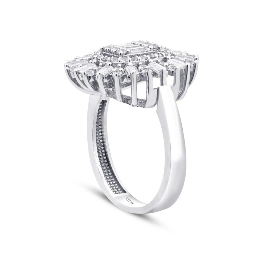 Gold Baguette Stone Halo Ring