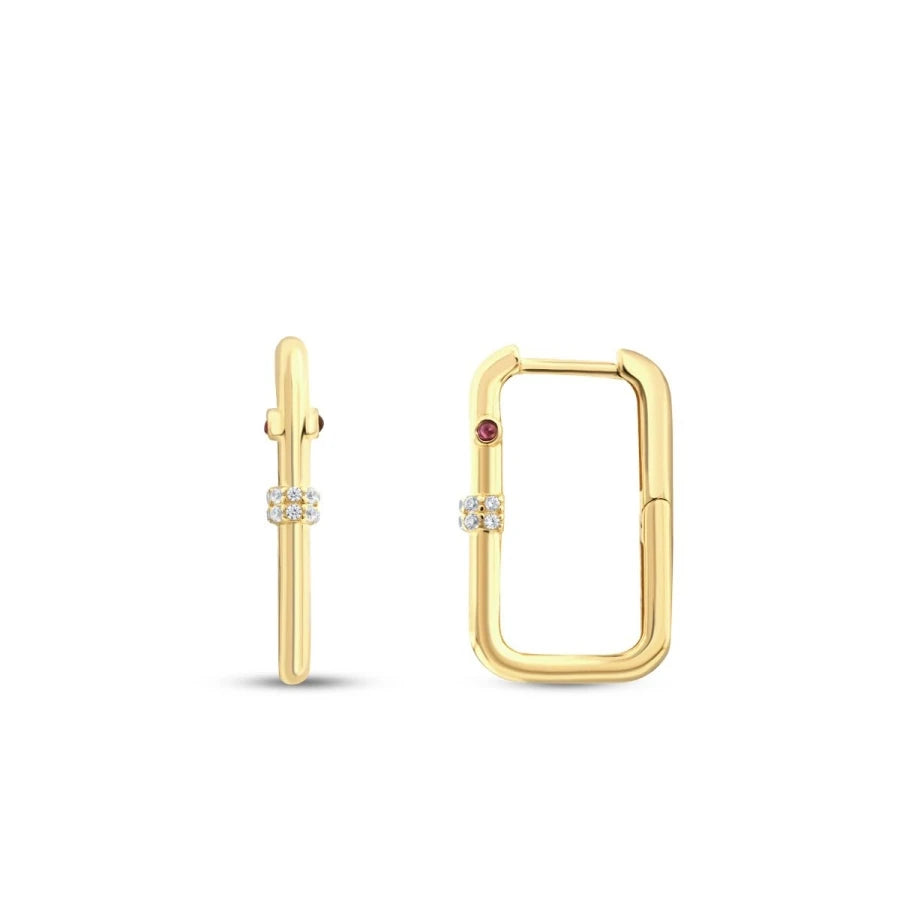 Gold Oval Side Stone Hoop Earrings